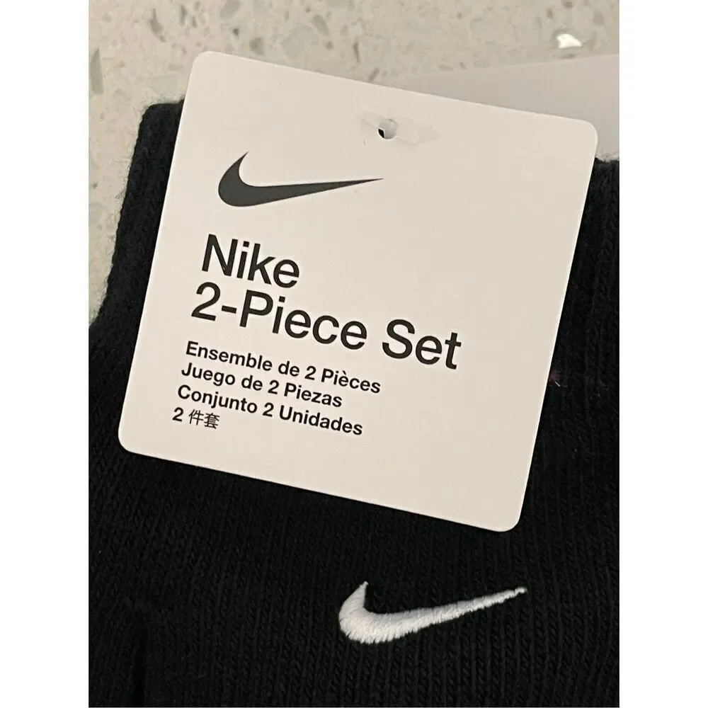 Nike Youth Black Winter 2-Piece Beanie & Gloves Set Brand New Ribbed